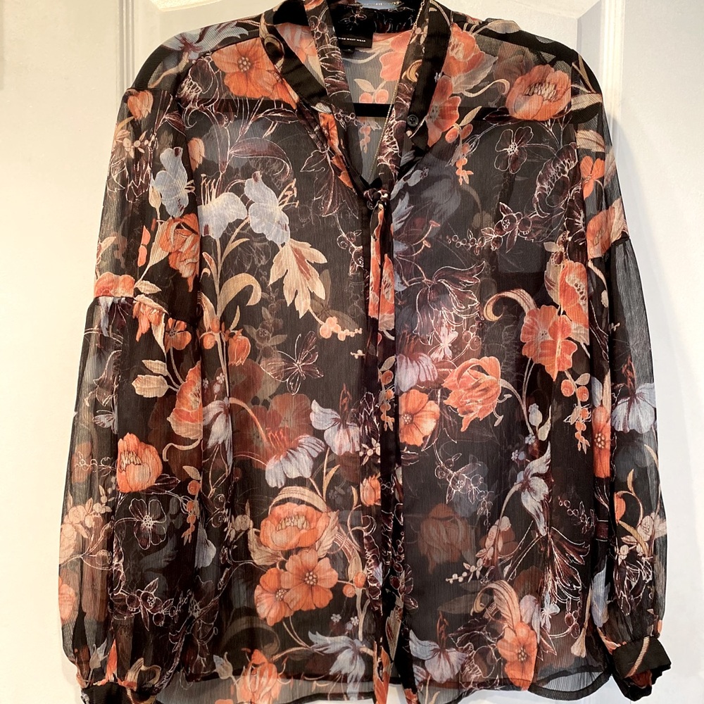 Floral tie neck blouse